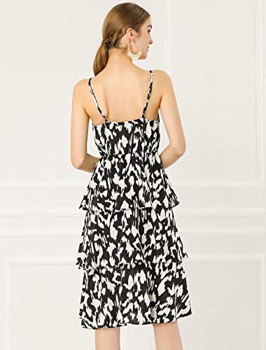 Allegra K Vestido Cami Estampado Animal Cintura Elástica Dobladillo con Volantes En Capas para Mujer Blanco S