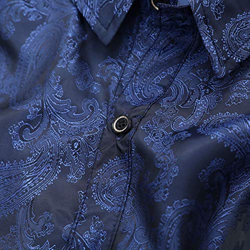 Allthemen Camisa de cachemira para hombre, camisas de seda jacquard para hombre, camisas de vestir de manga larga, cuello con botones y camisas de esmoquin casuales