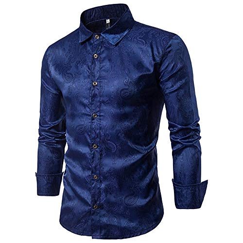 Allthemen Camisa de cachemira para hombre, camisas de seda jacquard para hombre, camisas de vestir de manga larga, cuello con botones y camisas de esmoquin casuales