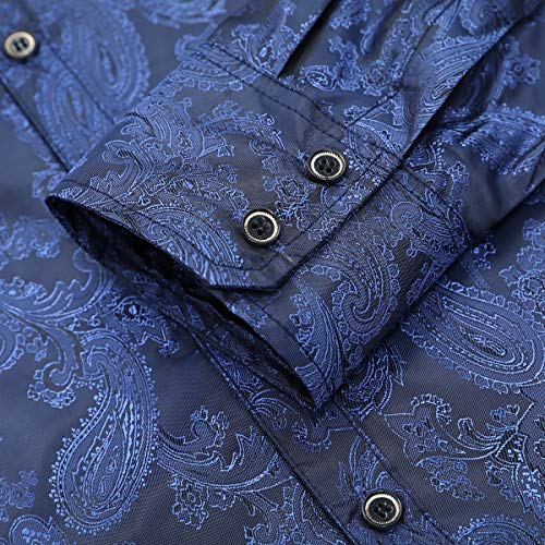 Allthemen Camisa de cachemira para hombre, camisas de seda jacquard para hombre, camisas de vestir de manga larga, cuello con botones y camisas de esmoquin casuales