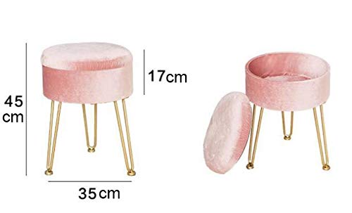 Almacenamiento De Terciopelo De Alta Reposapiés, Asiento Redondo Copetudo Rellenado Suave con La Tapa De Oro Y Metal De La Pierna para Dressing Y Salón De Almacenamiento,Beige