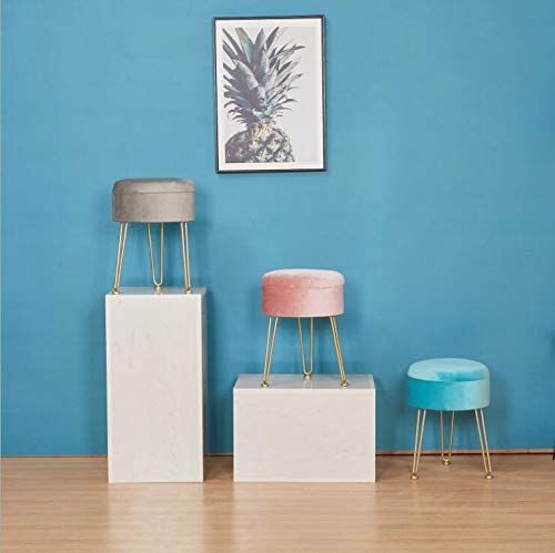 Almacenamiento De Terciopelo De Alta Reposapiés, Asiento Redondo Copetudo Rellenado Suave con La Tapa De Oro Y Metal De La Pierna para Dressing Y Salón De Almacenamiento,Beige
