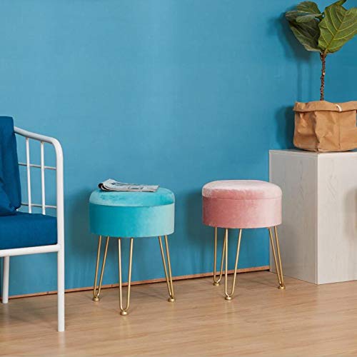 Almacenamiento De Terciopelo De Alta Reposapiés, Asiento Redondo Copetudo Rellenado Suave con La Tapa De Oro Y Metal De La Pierna para Dressing Y Salón De Almacenamiento,Beige