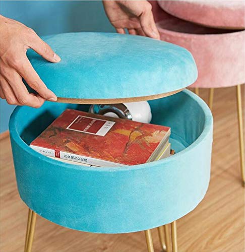 Almacenamiento De Terciopelo De Alta Reposapiés, Asiento Redondo Copetudo Rellenado Suave con La Tapa De Oro Y Metal De La Pierna para Dressing Y Salón De Almacenamiento,Beige