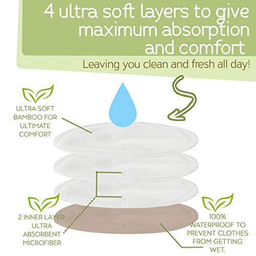 Almohadillas de lactancia de bambú orgánico - 14 almohadillas lavables + bolsa de lavado - Almohadilla de lactancia para la maternidad - Cubrepezones reutilizables para lactancia (Mediano 3.9")