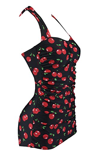 Aloha-Beachwear A3047 - Bañador para mujer con diseño de cerezas Color negro y cerezas. L