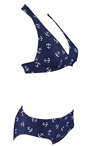 Aloha-Beachwear Mujer Vintage Rockabilly Triángulo Bikini en Sailor Look con ancla A7045 Azul/Blanco azul oscuro/blanco M