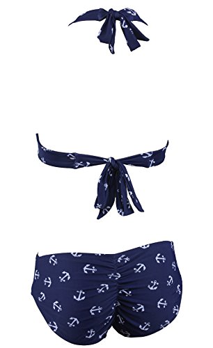 Aloha-Beachwear Mujer Vintage Rockabilly Triángulo Bikini en Sailor Look con ancla A7045 Azul/Blanco azul oscuro/blanco M