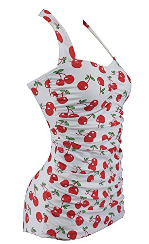 Aloha de Beachwear Rockabilly Vintage Look Mujer Bañador Cherry Cerezas, a3051 Weiss / Kirschen extra-large