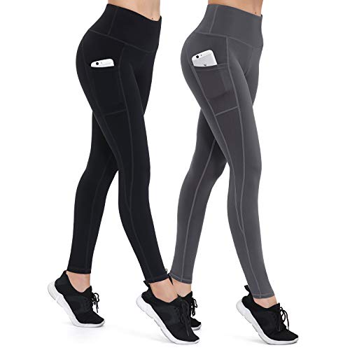 ALONG FIT Leggings Mujer, no transparenta Mallas Deportivas Mujer altas de cintura Bolsillos Para Yoga Gimnasio 2 pack