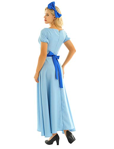 Alvivi 3 Piezas Vestido de Princesa Mujer Muchacha Disfraz Azul Fiesta Carnaval Cosplay de Anime Vestido Largo Elegante Mujer de Boda Ceremonia Verano con Diadema Light Blue Medium