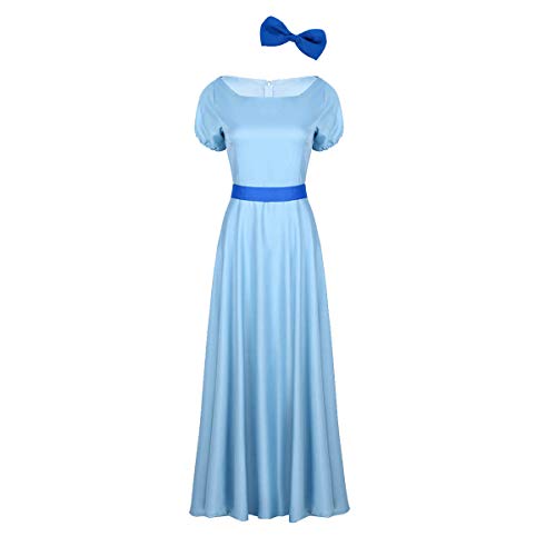 Alvivi 3 Piezas Vestido de Princesa Mujer Muchacha Disfraz Azul Fiesta Carnaval Cosplay de Anime Vestido Largo Elegante Mujer de Boda Ceremonia Verano con Diadema Light Blue Medium