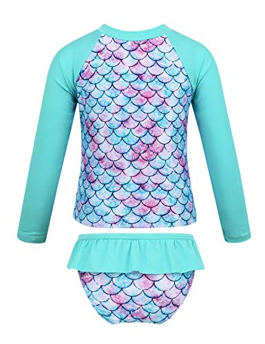 Alvivi Traje de baño de Dos Piezas para Niña Bañadores Estampados de Natacion Tankini Flores Top Manga Larga+Bragas Volantes Cyan 8 años