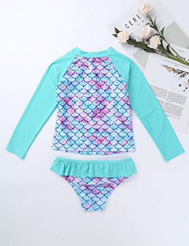 Alvivi Traje de baño de Dos Piezas para Niña Bañadores Estampados de Natacion Tankini Flores Top Manga Larga+Bragas Volantes Cyan 8 años