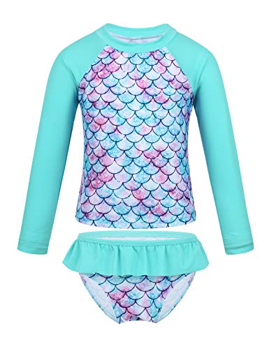 Alvivi Traje de baño de Dos Piezas para Niña Bañadores Estampados de Natacion Tankini Flores Top Manga Larga+Bragas Volantes Cyan 8 años