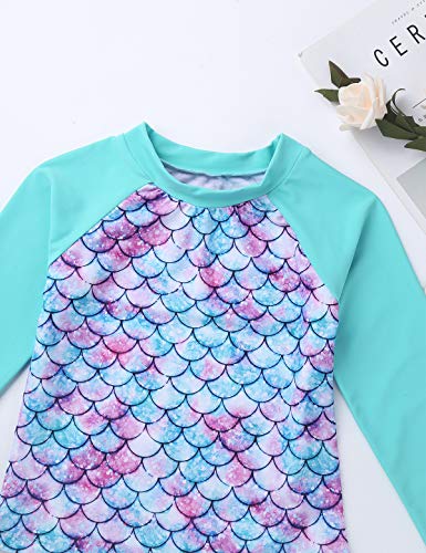 Alvivi Traje de baño de Dos Piezas para Niña Bañadores Estampados de Natacion Tankini Flores Top Manga Larga+Bragas Volantes Cyan 8 años