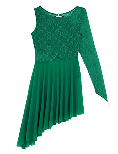Alvivi Vestido Danza Ballet Mujer Maillot Gimnasia Tutú Vestido Danza Ritmica Leotardo Patinaje Básico con Un Manga Larga Contemporanea Moderna Mujer Dark_Green Large