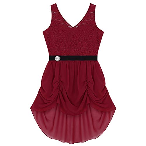 Alvivi Vestido de Danza Contemporanea Mujer Cuello V Maillots Ballet Falda de Gasa Asimétrica Leotardo Gimnasia Patinaje Ritmico Fitness Monos Burgundy Small
