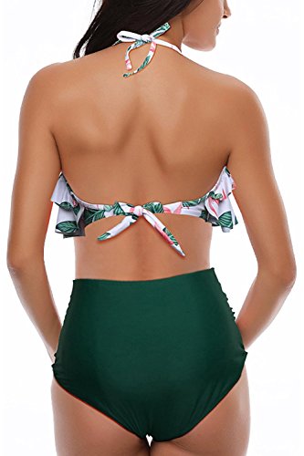 AMAGGIGO Traje de baño para Mujer de Talle Alto Vintage Push Up Bikini Set para Mujer Talla Grande 2 Piezas Traje de baño (FBA) (EU 46-48, Verde)