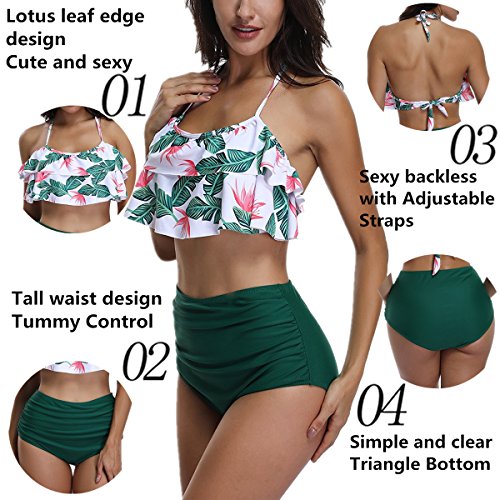 AMAGGIGO Traje de baño para Mujer de Talle Alto Vintage Push Up Bikini Set para Mujer Talla Grande 2 Piezas Traje de baño (FBA) (EU 46-48, Verde)