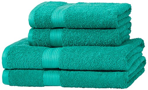 Amazon Basics AB Fade Resitant, 100% Algodón, Verde, 2 baño + 2 manos