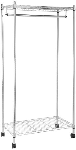 Amazon Basics - Perchero con estantes superior e inferior (cromado)