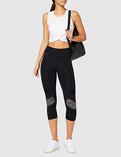 Amazon Brand - AURIQUE Leggings deportivos capri con paneles para mujer, Negro (Black/Grey Marl), 42, Label:L
