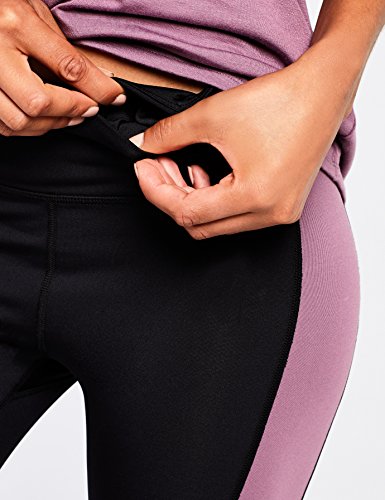 Amazon Brand - AURIQUE Leggings deportivos con paneles para mujer, Negro (Black/Purple Gumdrop), 44, Label:XL