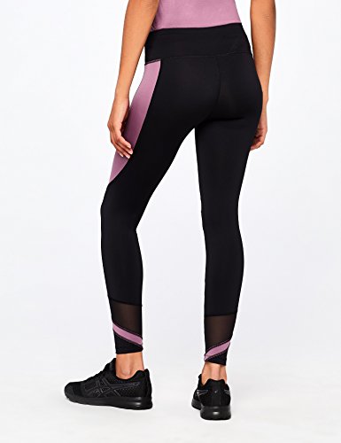 Amazon Brand - AURIQUE Leggings deportivos con paneles para mujer, Negro (Black/Purple Gumdrop), 44, Label:XL