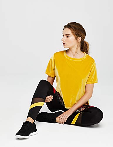 Amazon Brand - AURIQUE Leggings deportivos con paneles para mujer, Negro (Black/Red Floral Print), 42, Label:L