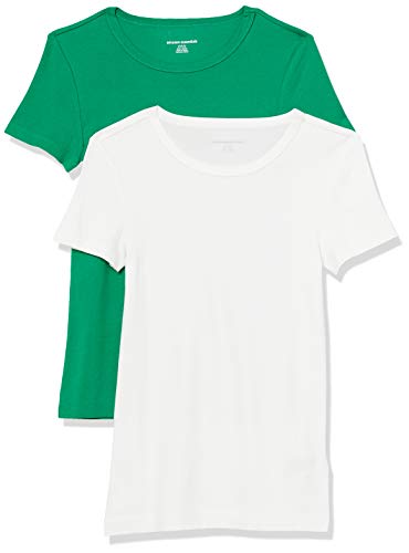 Amazon Essentials 2-Pack Slim-Fit Short-Sleeve Crewneck T-Shirt Fashion-t-Shirts, Verde/Blanco, S