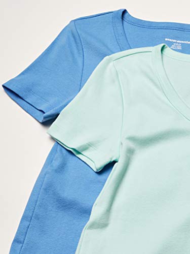 Amazon Essentials 2-Pack Slim-fit Short-Sleeve V-Neck T-Shirt Fashion-t-Shirts, Aqua Claro/Azul Francés, XS