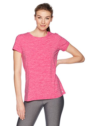 Amazon Essentials 2-Pack Tech Stretch Short-Sleeve Crew T-Shirt Athletic-Shirts, Charcoal Radiant Raspberry Heather, Medium