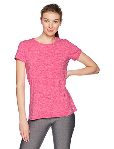 Amazon Essentials 2-Pack Tech Stretch Short-Sleeve Crew T-Shirt Athletic-Shirts, Charcoal Radiant Raspberry Heather, Small