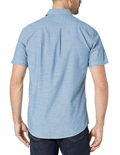 Amazon Essentials - Camisa de cambray de manga corta para hombre, Azul medio, US M (EU M)