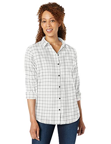 Amazon Essentials - Camisa de franela a cuadros, ligera, de manga larga, corte clásico, Blanco (White Windowpane), US S (EU S - M)