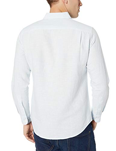 Amazon Essentials - Camisa de lino con manga larga, corte entallado y estampado para hombre, Celeste (Light Blue Gingham), US L (EU L)