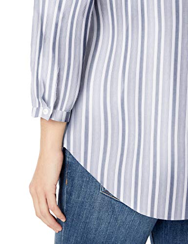 Amazon Essentials - Camisa de manga larga de algodón para mujer, Indigo Beach Stripe, US XL (EU 2XL)