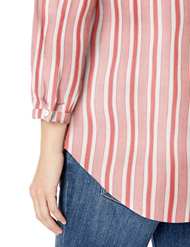 Amazon Essentials - Camisa de manga larga de algodón para mujer, Red Beach Stripe, US S (EU S - M)