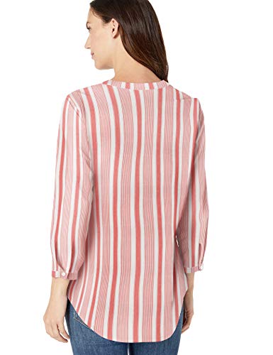 Amazon Essentials - Camisa de manga larga de algodón para mujer, Red Beach Stripe, US S (EU S - M)