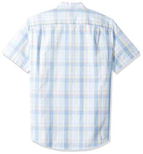 Amazon Essentials – Camisa de popelín de manga corta de corte entallado para hombre, Aqua/Blue Plaid, US L (EU L)
