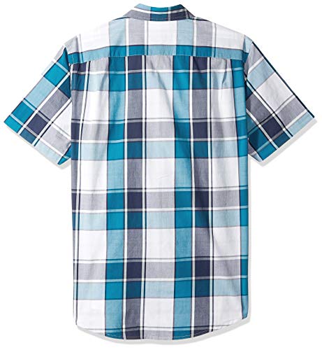 Amazon Essentials – Camisa de popelín de manga corta de corte entallado para hombre, Teal/Navy Large Plaid, US XL (EU XL - XXL)