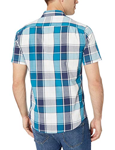 Amazon Essentials – Camisa de popelín de manga corta de corte entallado para hombre, Teal/Navy Large Plaid, US XL (EU XL - XXL)