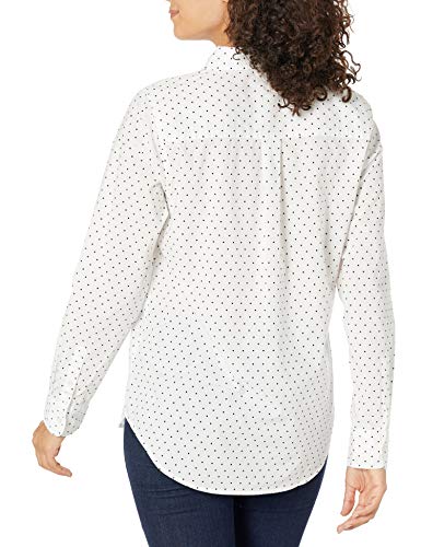 Amazon Essentials – Camisa de popelín de manga larga de corte clásico para mujer, blanco, diseño de lunares, US XS (EU XS - S)