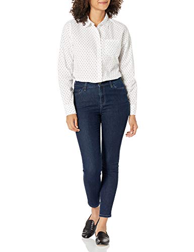 Amazon Essentials – Camisa de popelín de manga larga de corte clásico para mujer, blanco, diseño de lunares, US XS (EU XS - S)