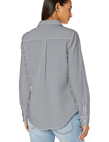 Amazon Essentials – Camisa de popelín de manga larga de corte clásico para mujer, Indigo Stripe, US M (EU M - L)