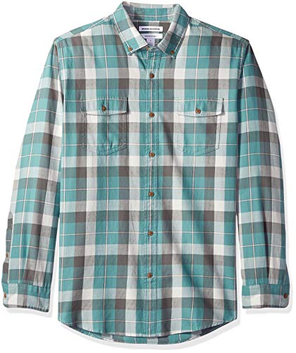 Amazon Essentials - Camisa de sarga con dos bolsillos y manga larga para hombre, Verde (Green Buffalo Bbf), US S (EU S)
