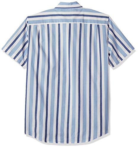 Amazon Essentials – Camisa informal de popelín a cuadros de manga corta de corte recto para hombre, Blue/White Stripe, US S (EU S)