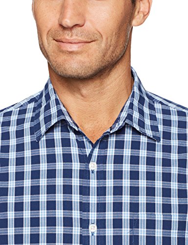 Amazon Essentials – Camisa informal de popelín de manga larga de corte recto estándar para hombre, Azul (blue), Small