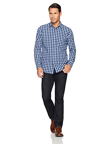 Amazon Essentials – Camisa informal de popelín de manga larga de corte recto estándar para hombre, Azul (blue), Small